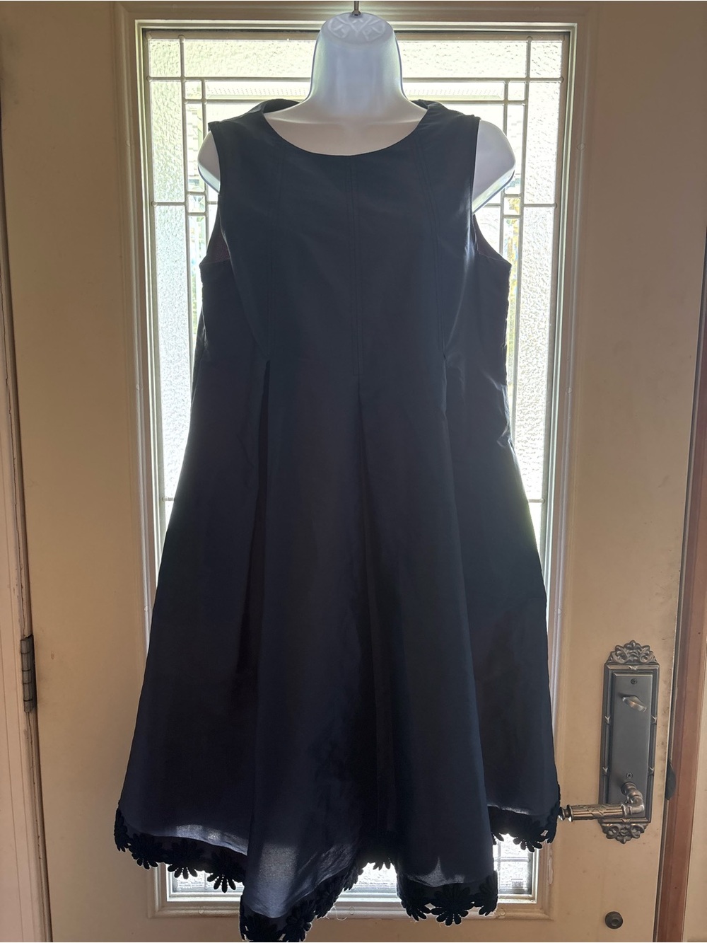 Sara Campbell Navy Blue Sleeveless Midi Dress with Floral Hem